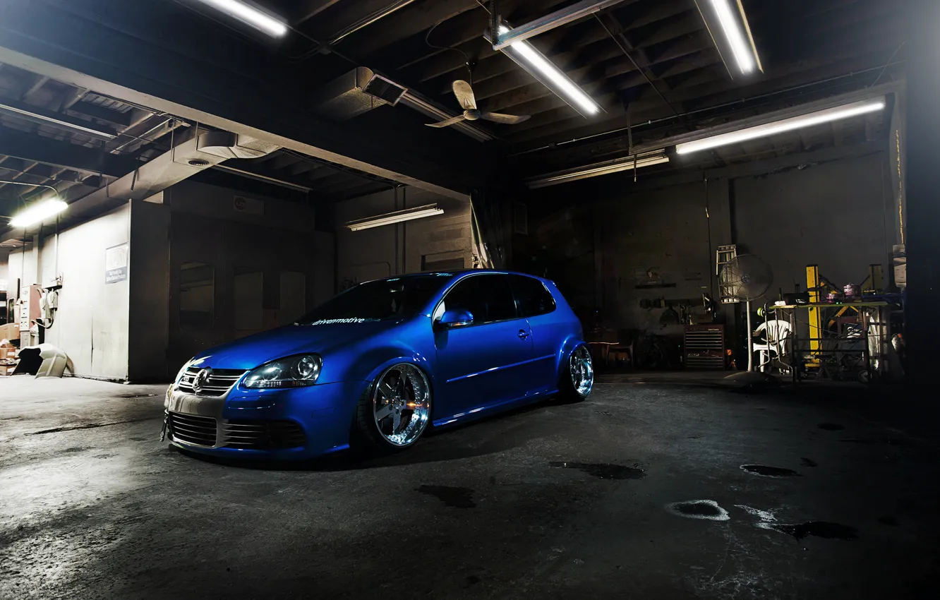 Photo wallpaper blue, tuning, volkswagen, Golf, golf, the front, gti