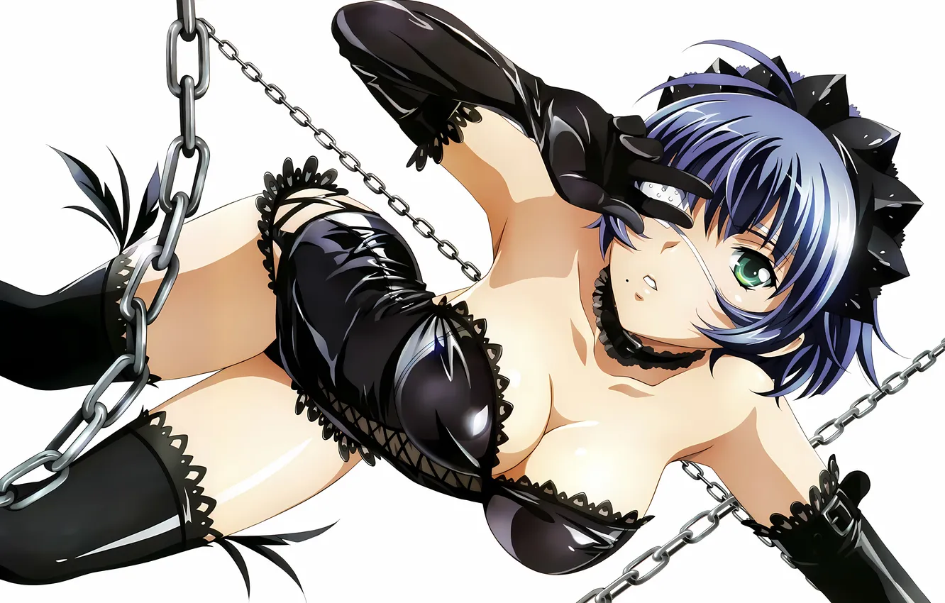 Photo wallpaper girl, sexy, lingerie, cleavage, panties, thighhighs, green eyes, legs