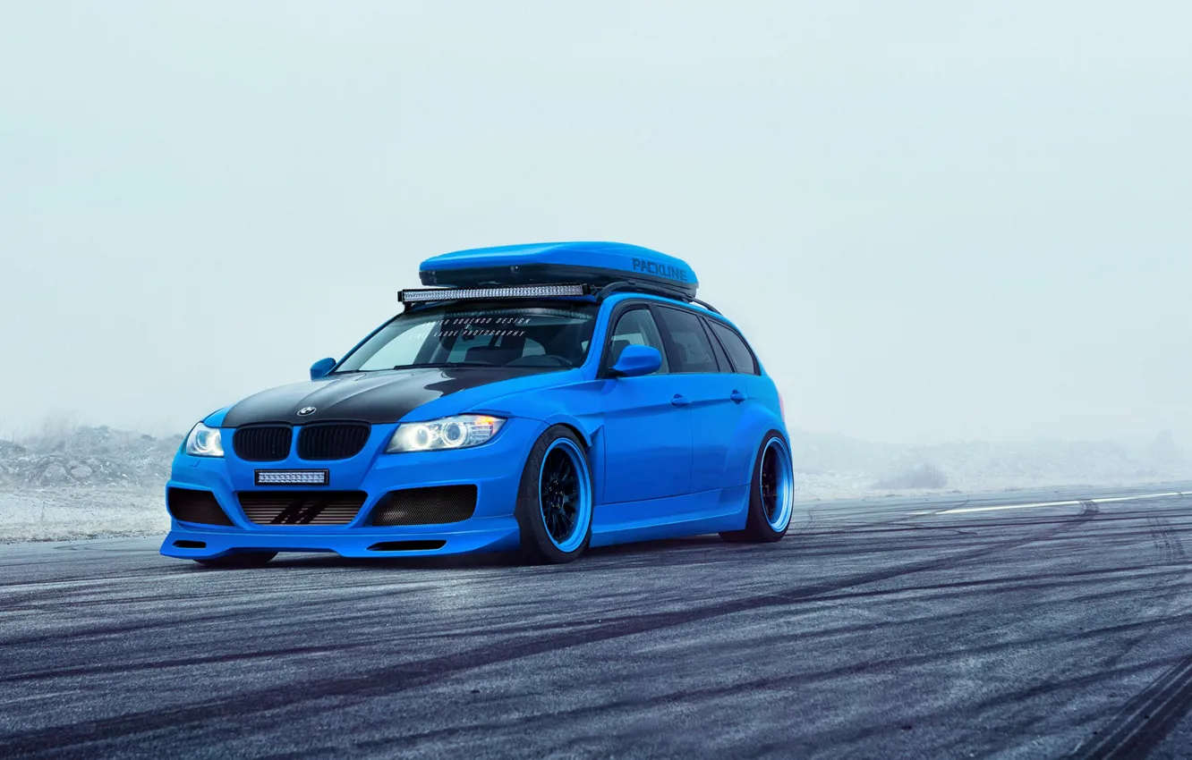 Photo wallpaper BMW, Car, Blue, Sport, Touring, E91