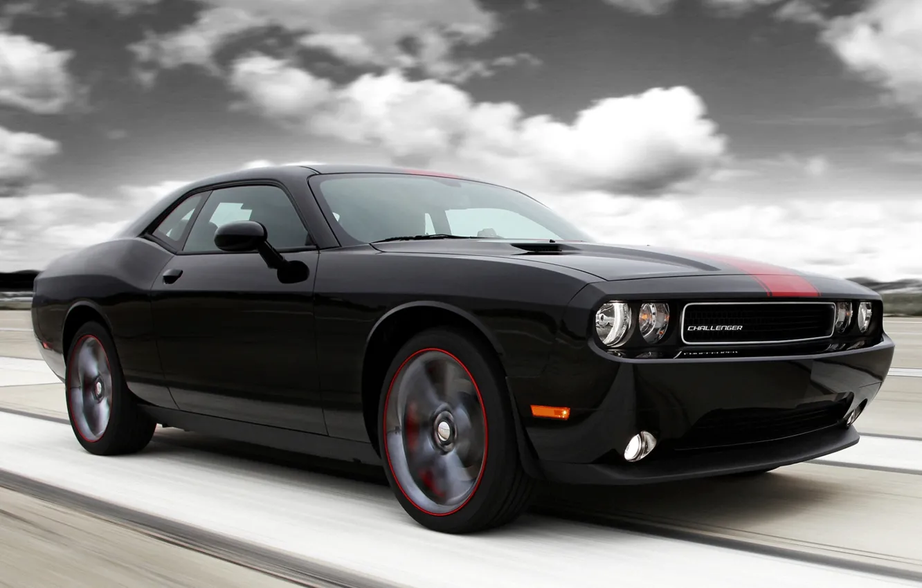 Photo wallpaper the sky, clouds, black, tuning, muscle car, Dodge, dodge, challenger
