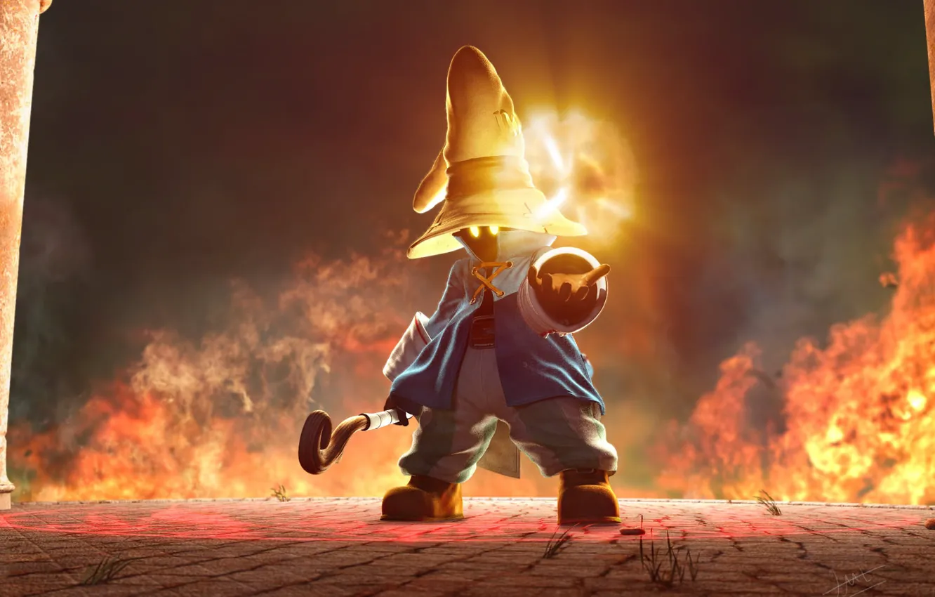 Photo wallpaper fire, flame, hat, MAG, staff, magic, witchcraft, hat