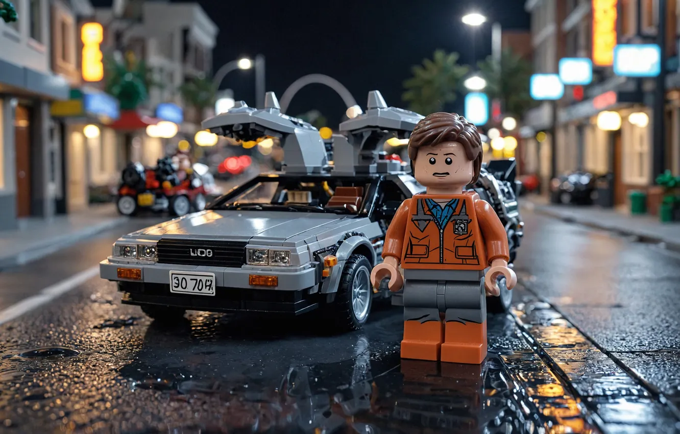 Photo wallpaper auto, movie, Back to the future, LEGO
