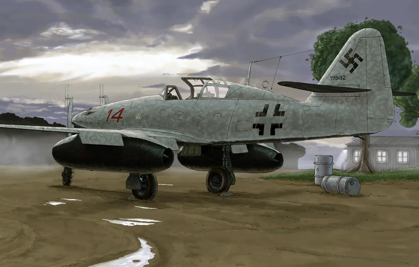 Photo wallpaper figure, art, Neptune, the airfield, Messerschmitt, Me.262, Swallow, FuG-218