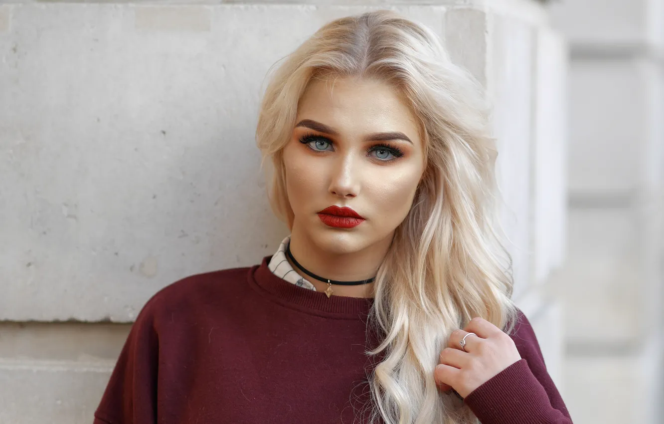 Photo wallpaper girl, long hair, photo, blue eyes, model, lips, face, blonde