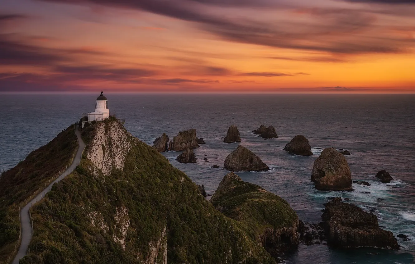 Photo wallpaper twilight, New Zealand, Nugget Point Lighthouse