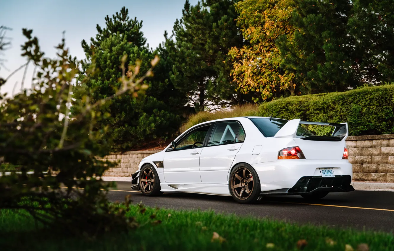 Photo wallpaper White, Trees, Lancer Evolution IX