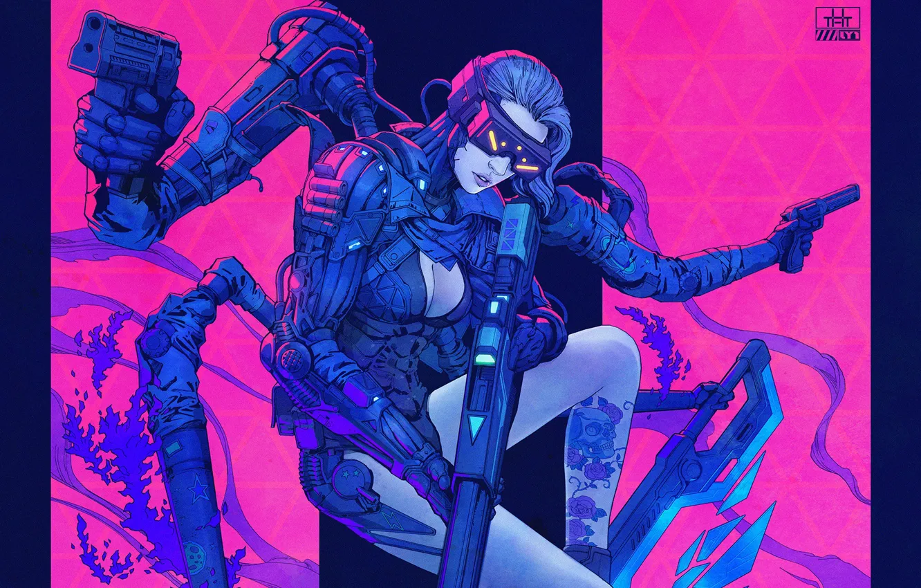 Photo wallpaper style, gun, weapons, color, gun, pistol, fantasy, cyborg