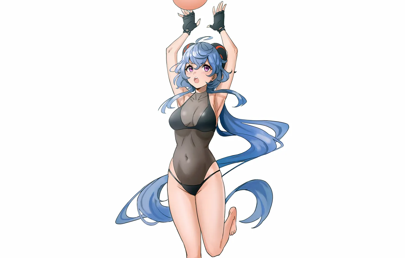 Photo wallpaper girl, sexy, cleavage, long hair, boobs, anime, beautiful, purple eyes