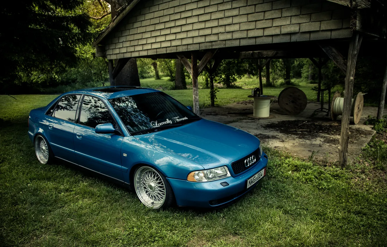Photo wallpaper Audi, Audi, tuning, blue, blue, stance