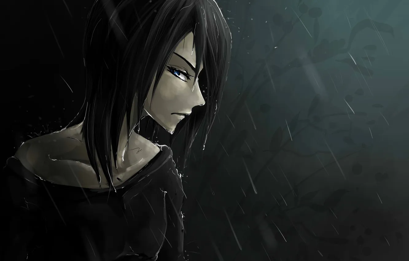 Photo wallpaper abstraction, rain, art, profile, black and white, guy