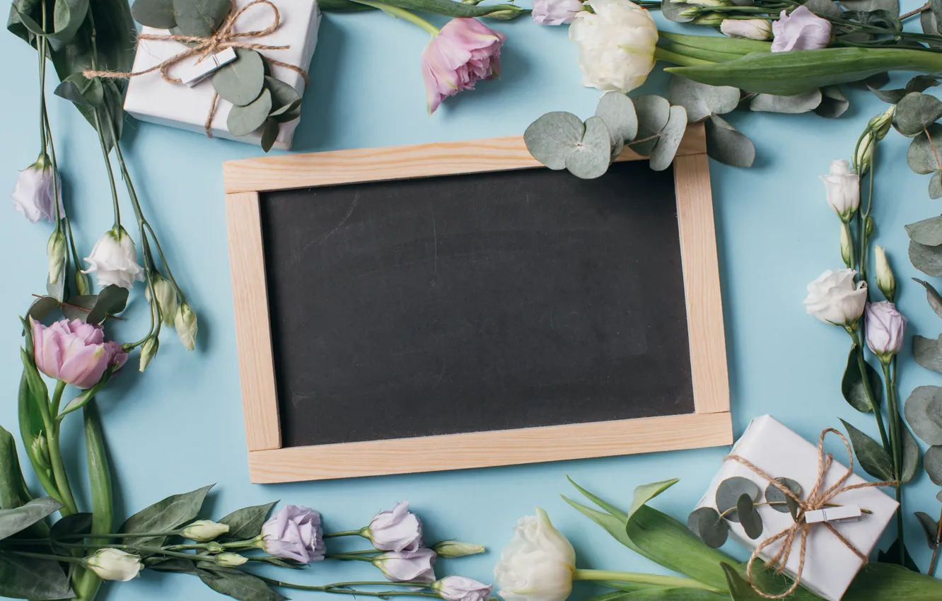 Photo wallpaper flowers, gift, Board, tulips, pink, white, white, fresh