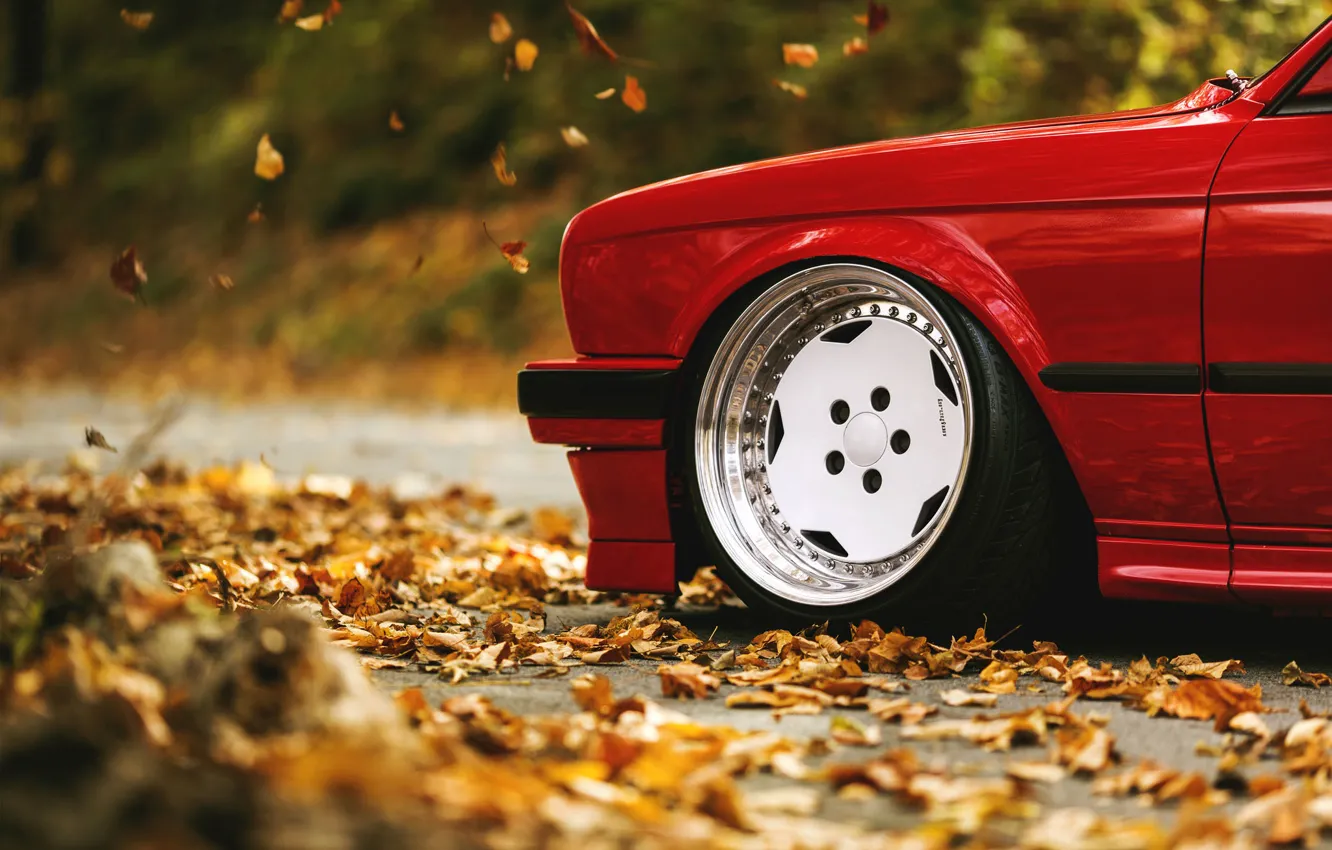 Photo wallpaper road, autumn, leaves, BMW, E30