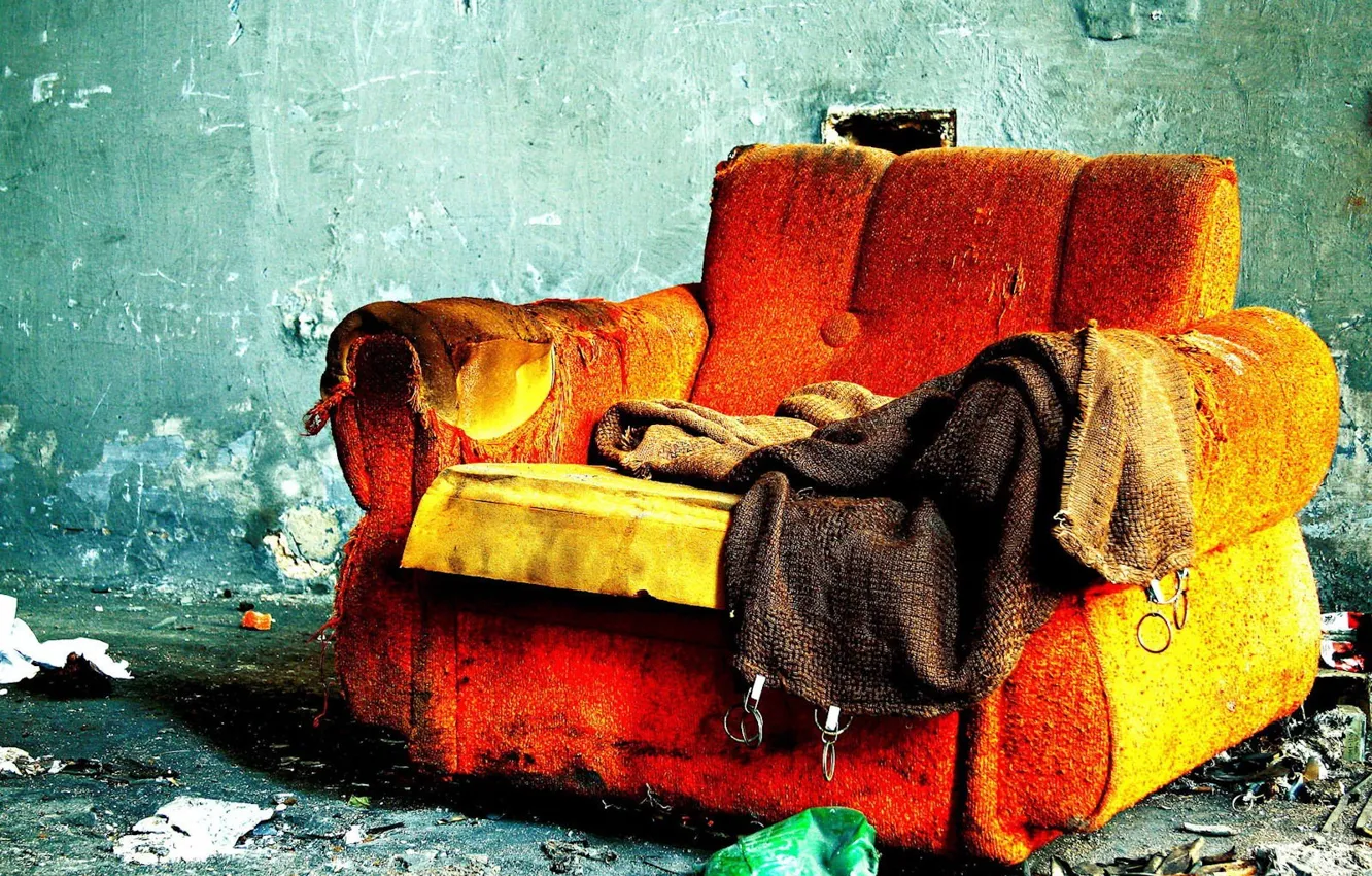 Photo wallpaper loneliness, fire, room, sofa