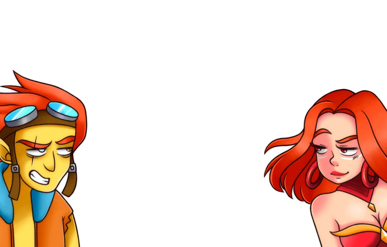 Photo wallpaper girl, art, white background, Slayer, guy, Dota 2, views, Lina