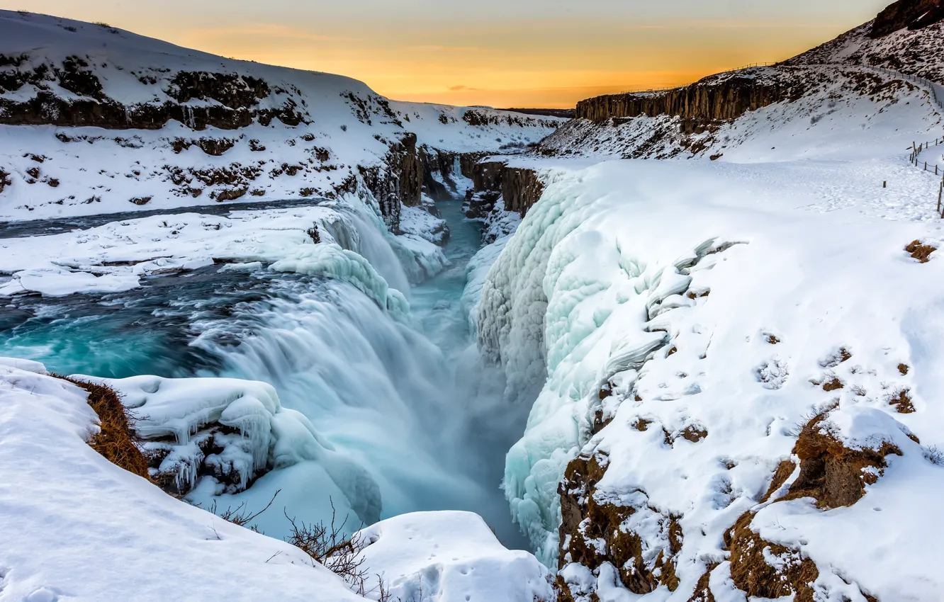Photo wallpaper cold, winter, the sky, snow, landscape, mountains, nature, river