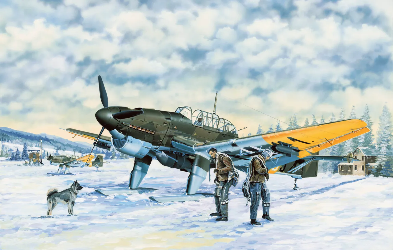 Photo wallpaper war, art, airplane, painting, aviation, ww2, Junkers Ju-87B-2/U4 Stuka