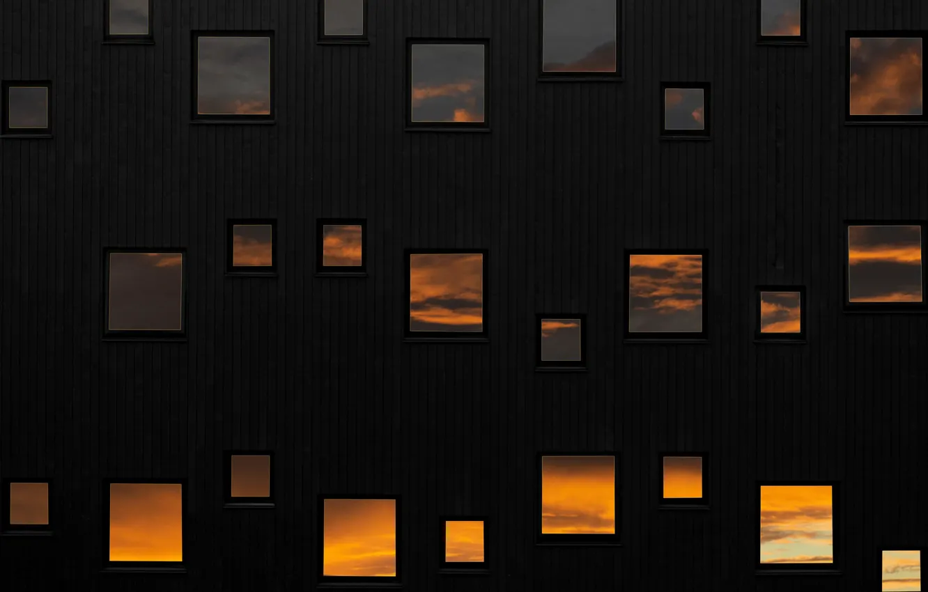 Photo wallpaper the sky, reflection, wall, Windows, windows, wall, sky, reflection