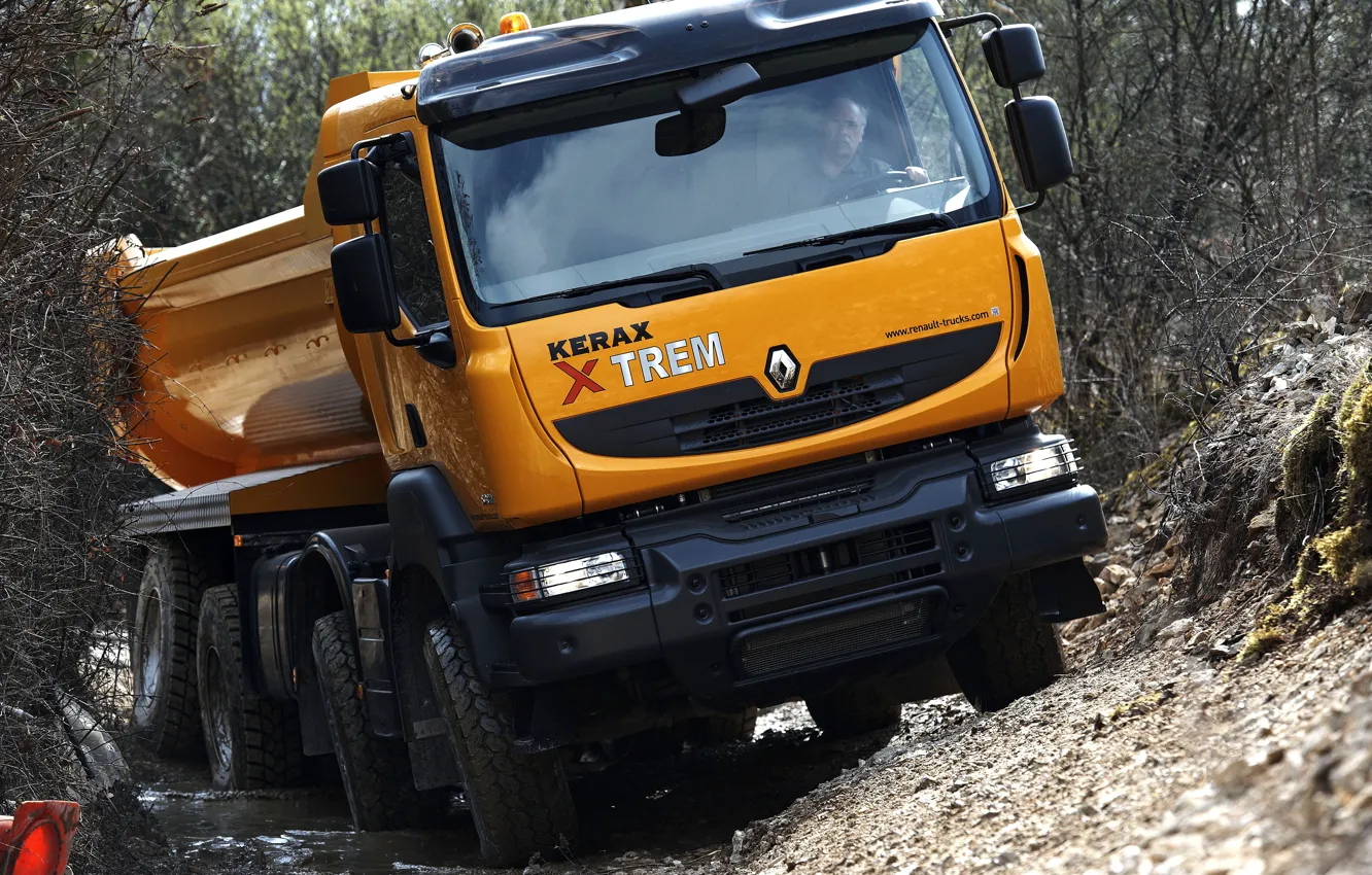 Photo wallpaper orange, truck, Renault, dump truck, 8x4, four-axle, Renault Trucks, Kerax
