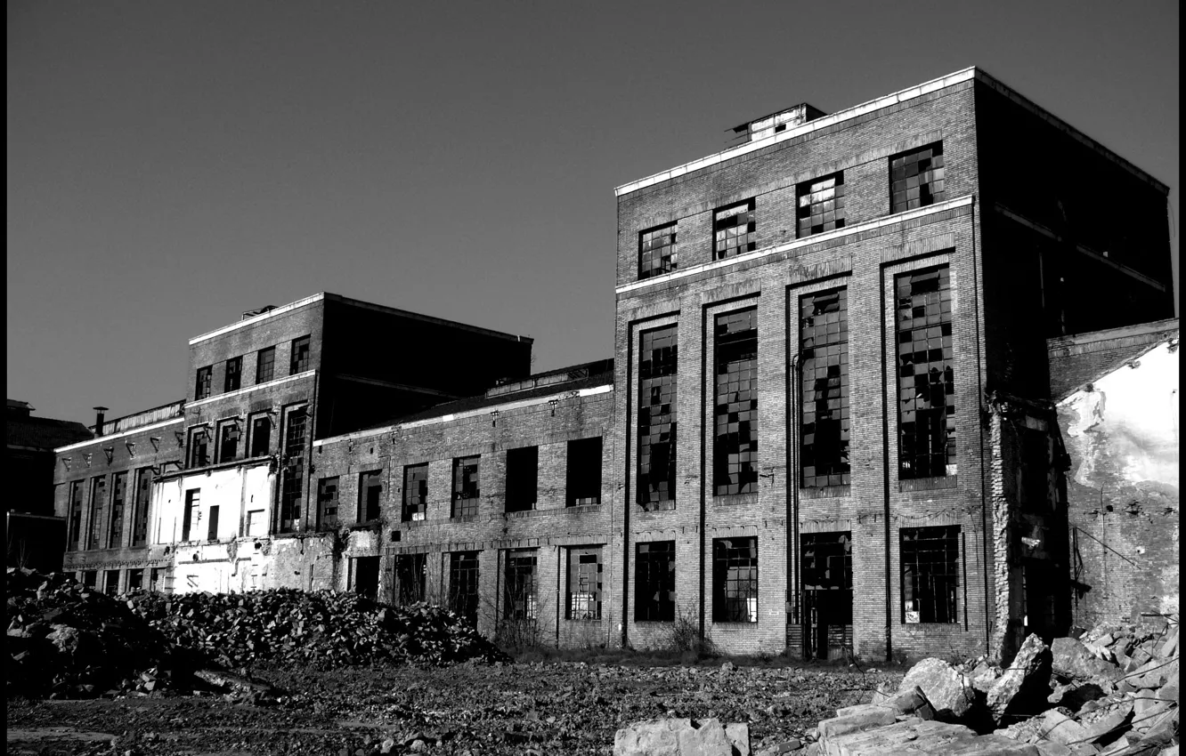 Photo wallpaper the sky, brick, black and white, architecture, monochrome, monochrome, abandoned building, black and white