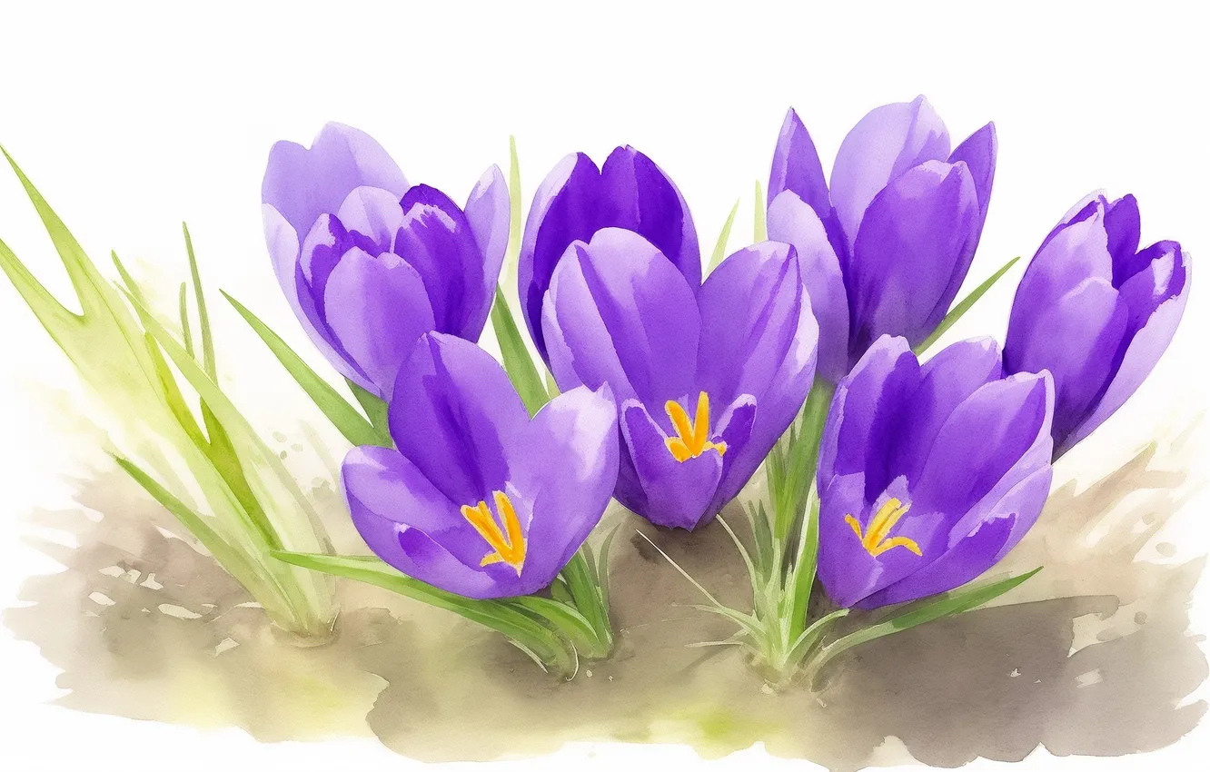 Photo wallpaper flowers, figure, plant, beauty, spring, watercolor, crocuses, flower