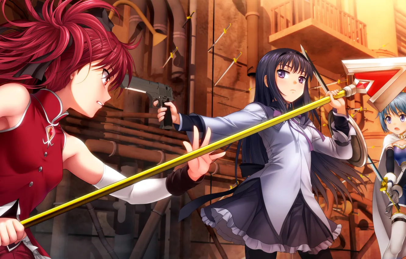 Photo wallpaper look, girl, weapons, street, anger, calm, surprise, the battle