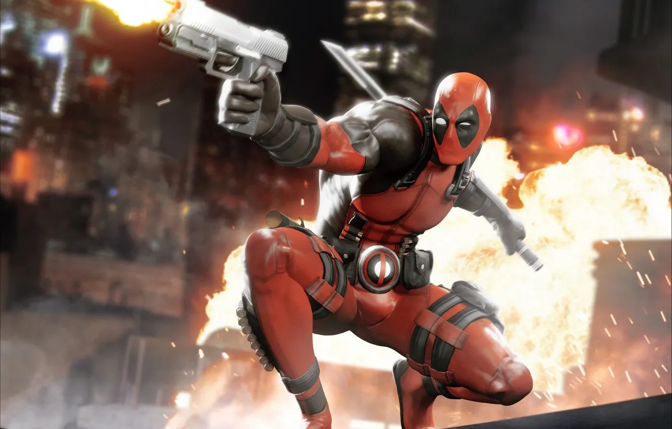 Photo wallpaper gun, costume, Deadpool, Marvel Comics, Wade Wilson, anti-hero, Wade Winston Wilson