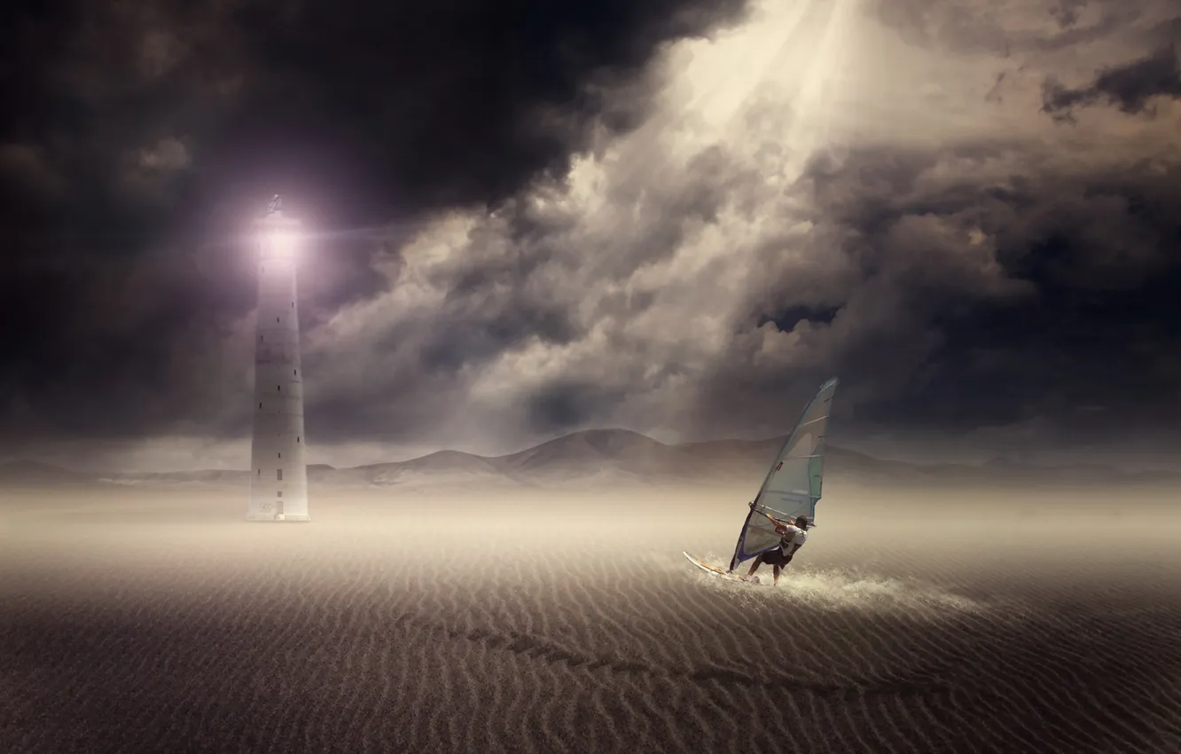 Photo wallpaper sand, sport, desert, people, lighthouse