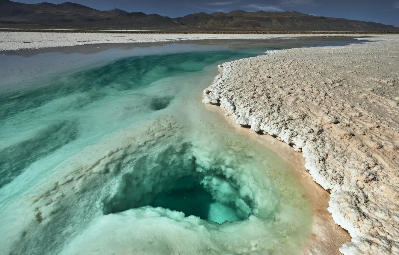 Photo wallpaper mountains, lake, shore, salt marshes, salt lake