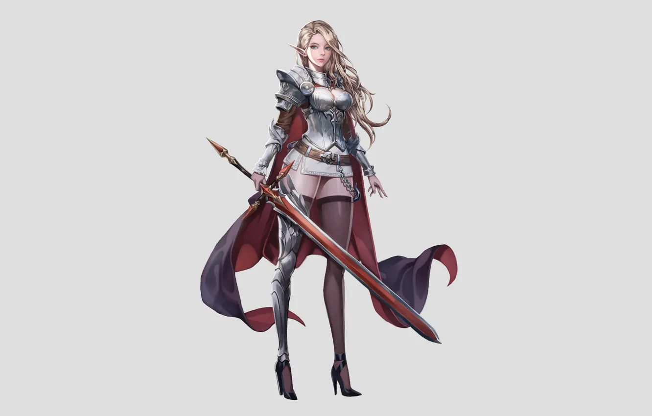 Photo wallpaper girl, sword, fantasy, style, art, figure, elf, Illustration