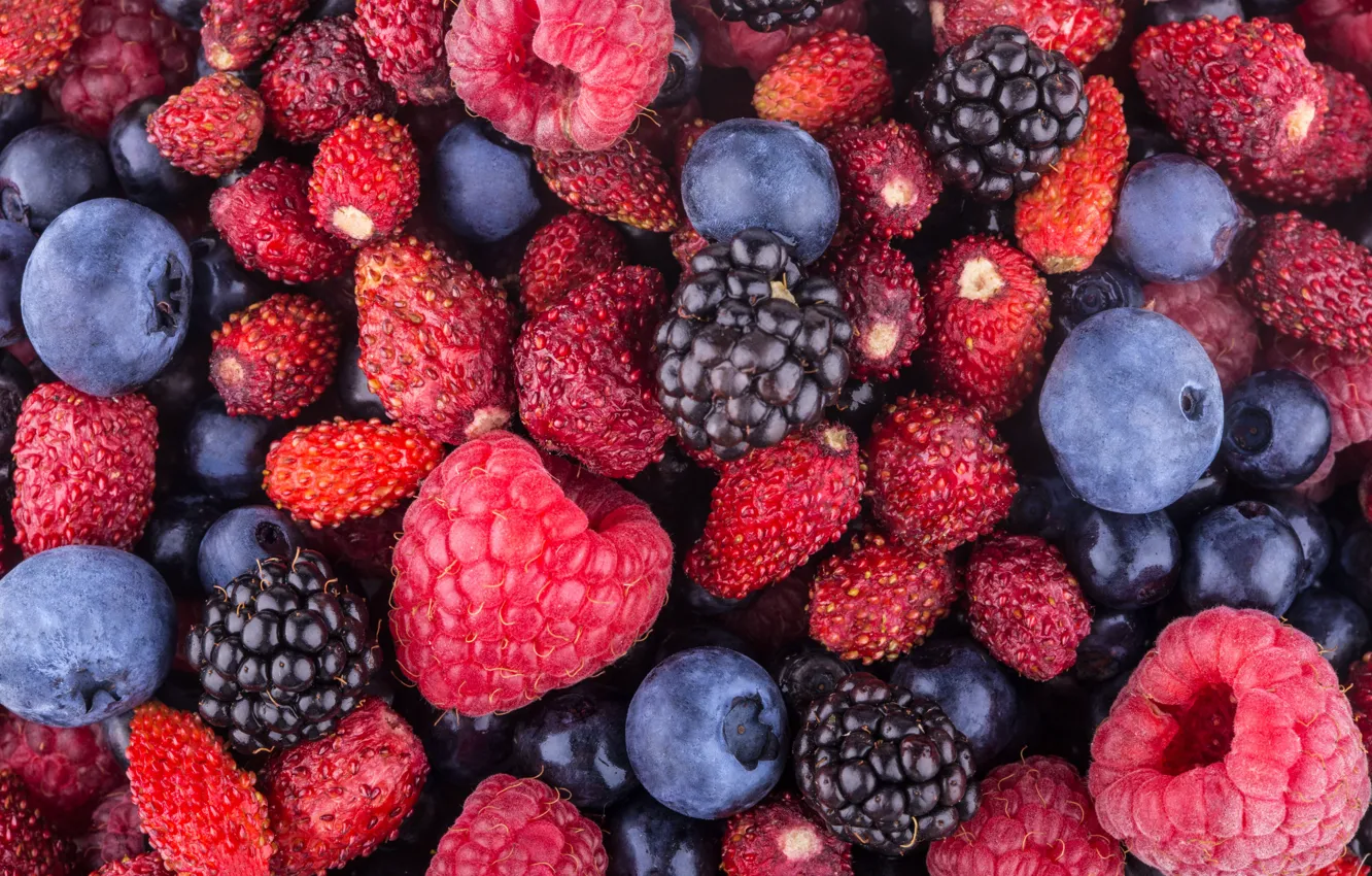 Photo wallpaper raspberry, blueberries, strawberry, BlackBerry