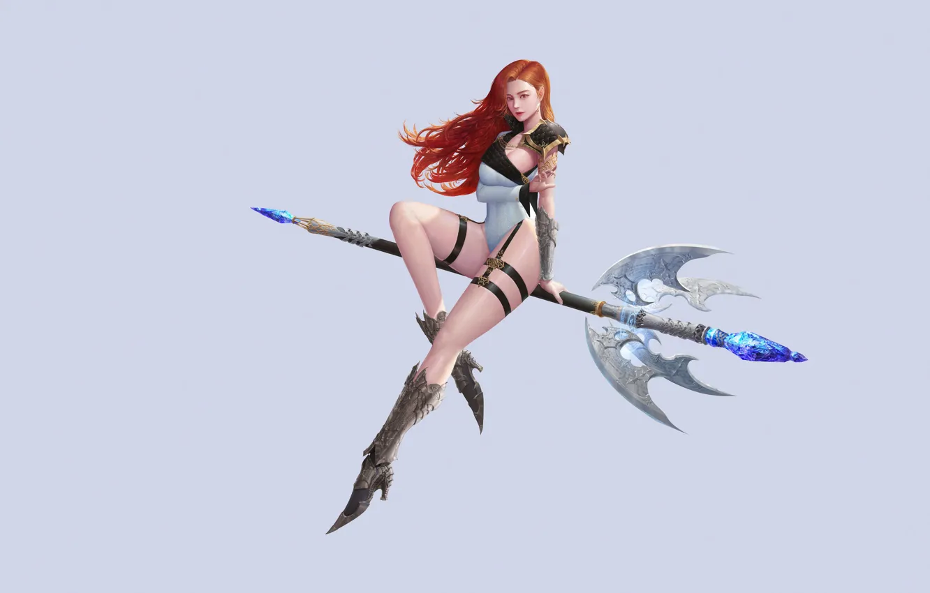 Photo wallpaper girl, minimalism, staff, red, girl, witch, beautiful, beautiful