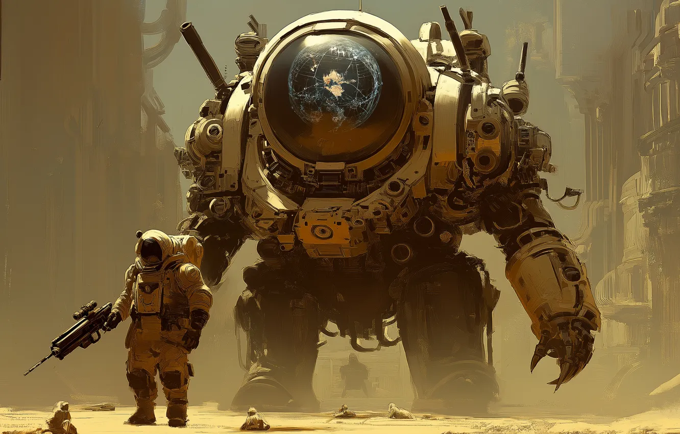 Photo wallpaper robot, hyperion, Illustrations, AI Art, City Robot