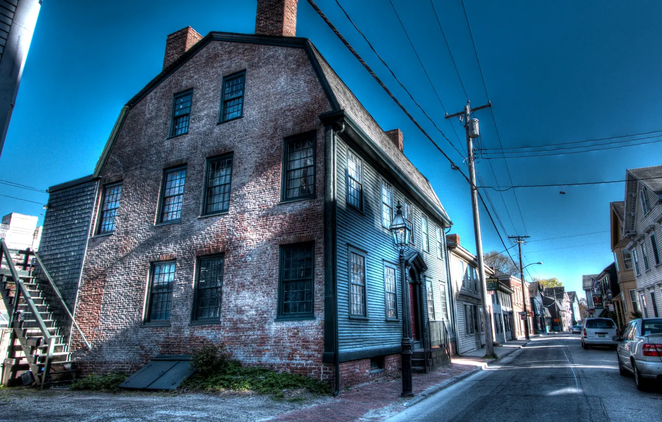 Photo wallpaper street, posts, wire, home, treatment, USA, Newport, Newport