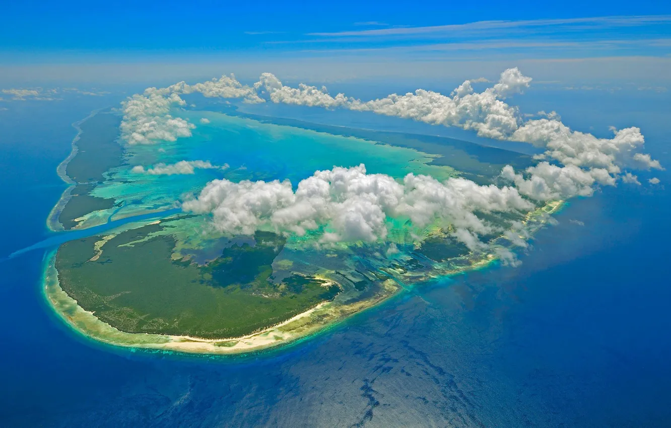 Photo wallpaper clouds, island, Seychelles, The Indian ocean, Aldabra