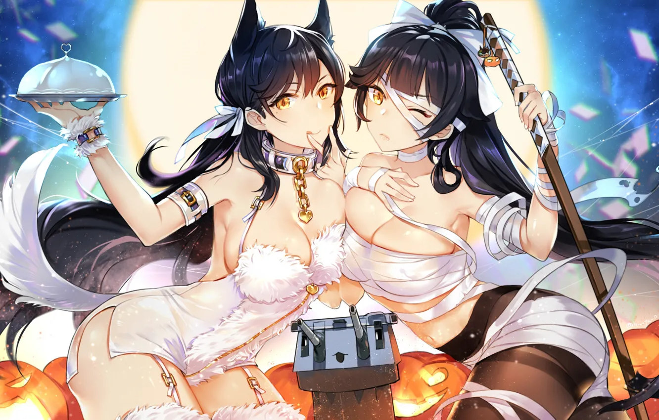 Photo wallpaper Halloween, girl, sexy, long hair, boobs, anime, beautiful, pretty