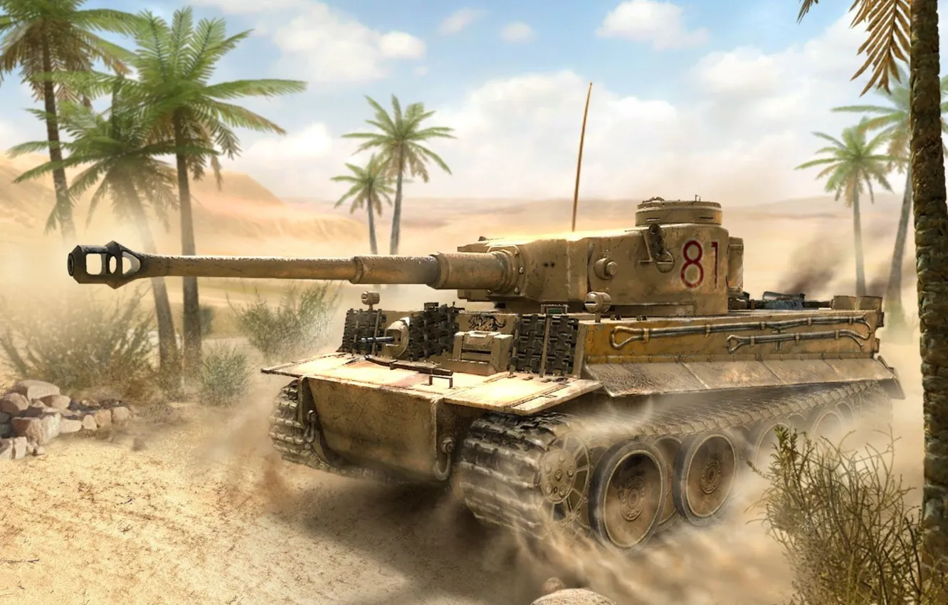 Photo wallpaper war, attack, figure, art, tank, Africa, German, WW2