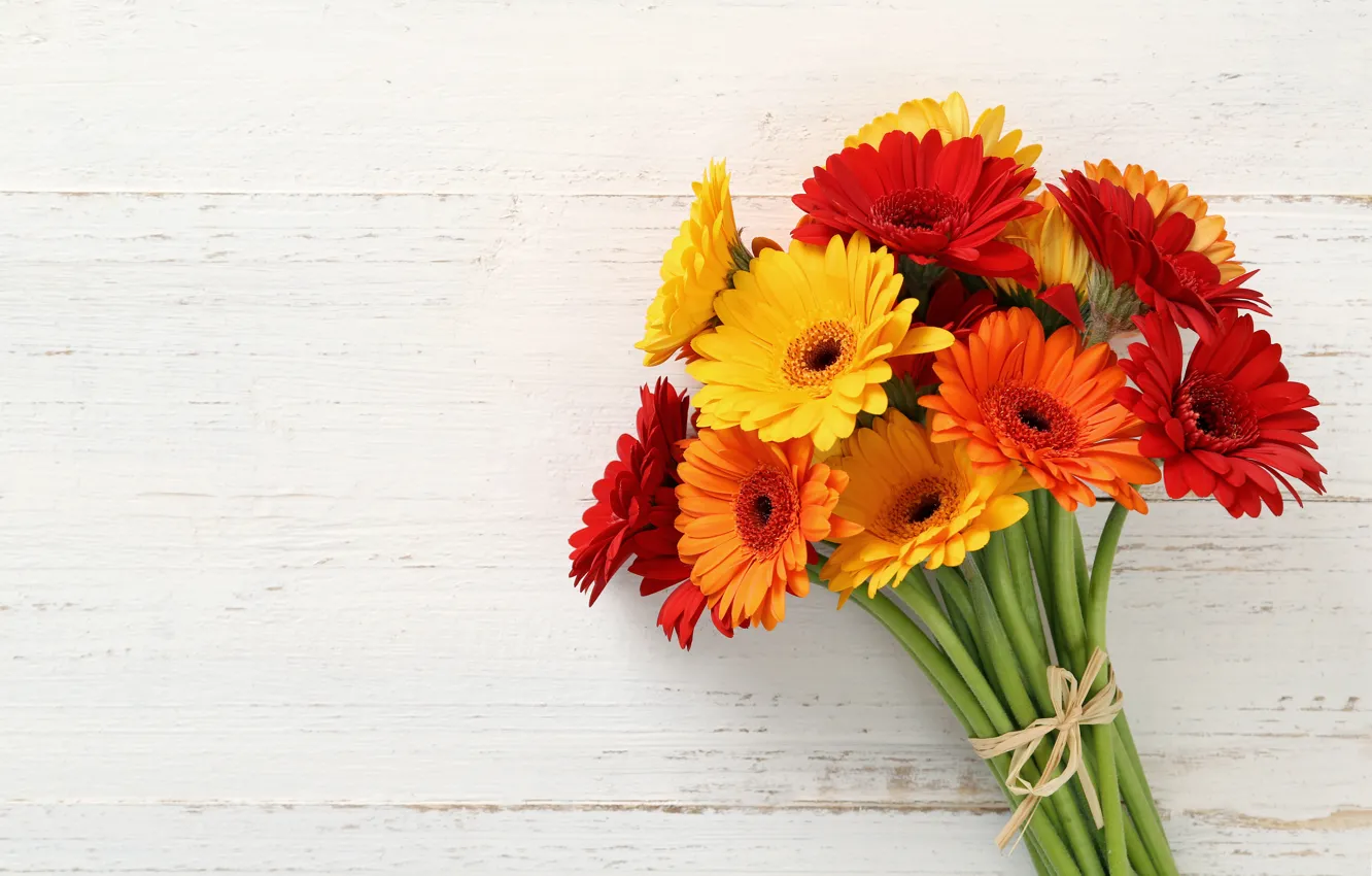 Photo wallpaper yellow, red, bouquet, gerbera, lovely, gerberas, bouquets