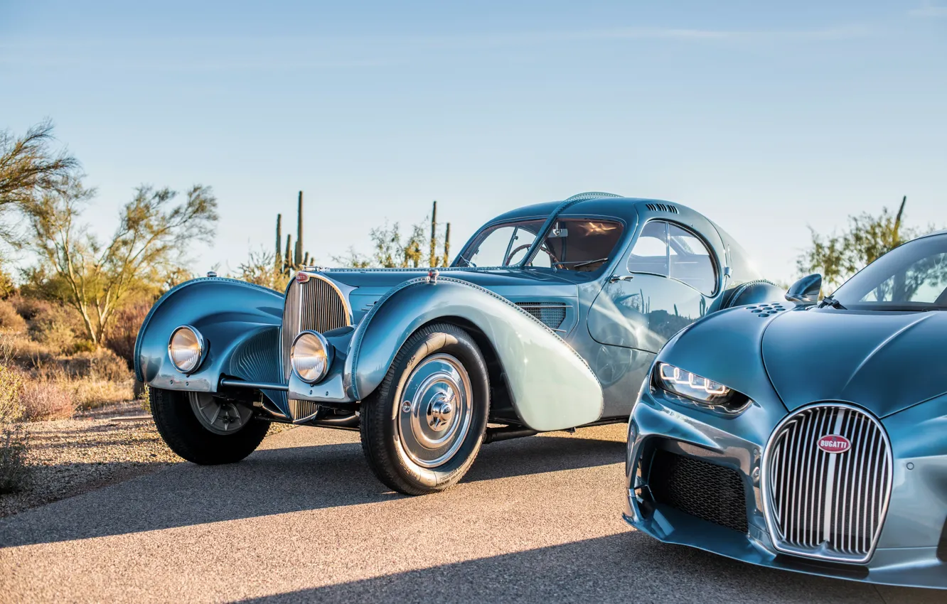 Photo wallpaper Bugatti, cars, front view, Chiron, Bugatti Type 57SC Atlantic, Type 57, Bugatti Chiron Super Sport …