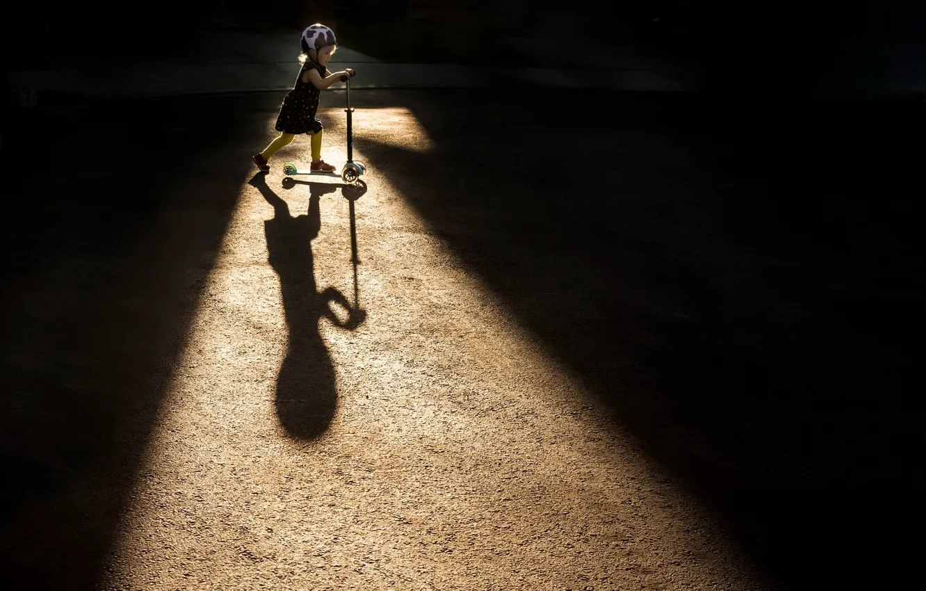 Photo wallpaper light, shadow, girl, scooter