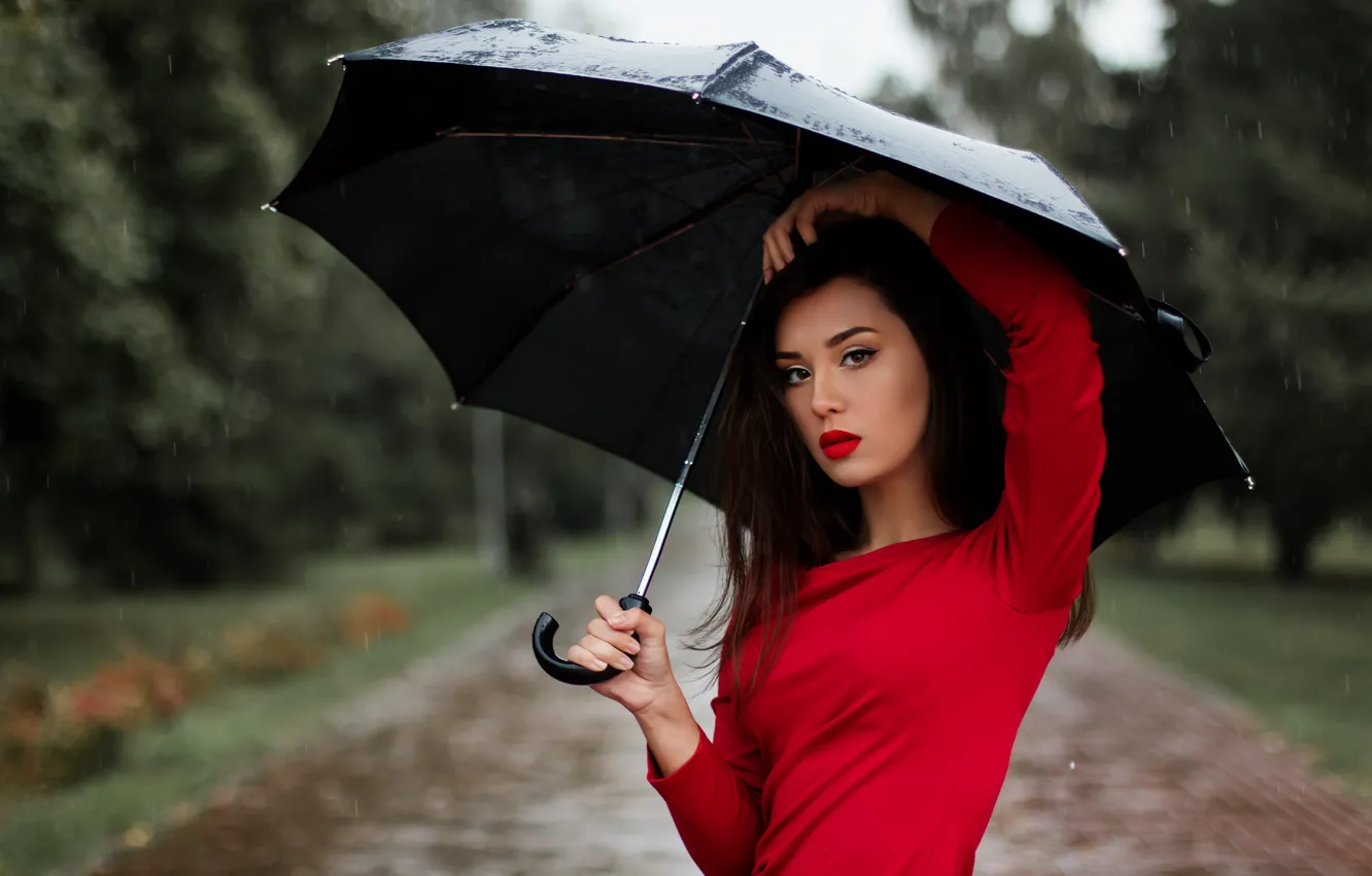 Photo wallpaper girl, umbrella, rain, model