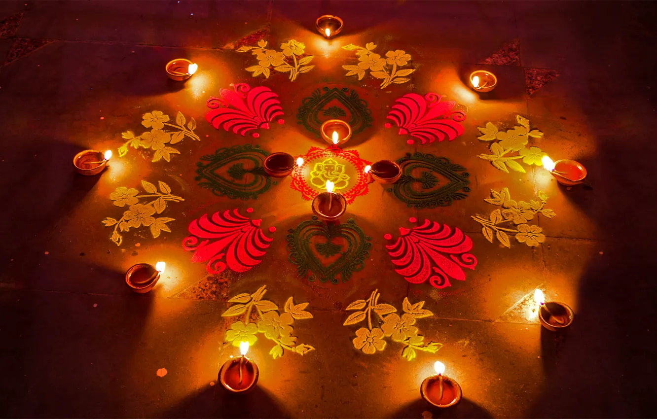 Photo wallpaper pattern, India, lamp, Diwali festival
