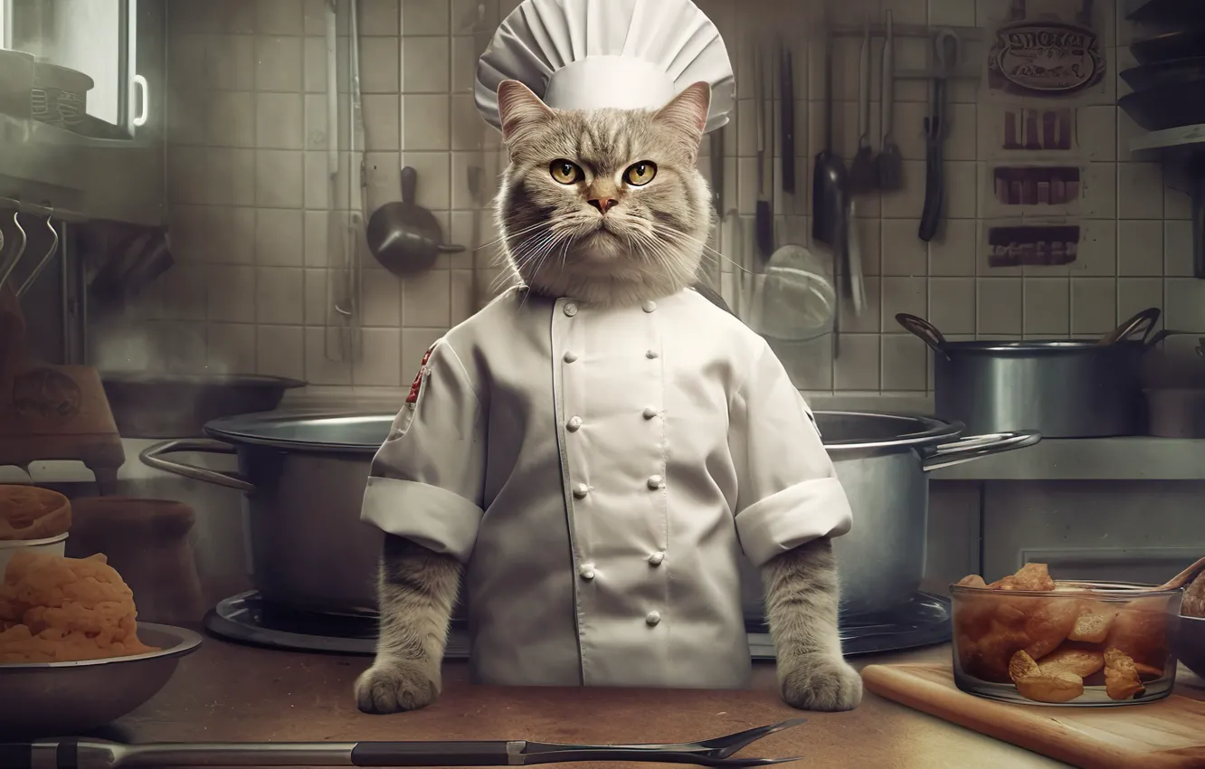 Photo wallpaper cat, cat, digital art, AI art, The Art of Artificial Intelligence, neural network