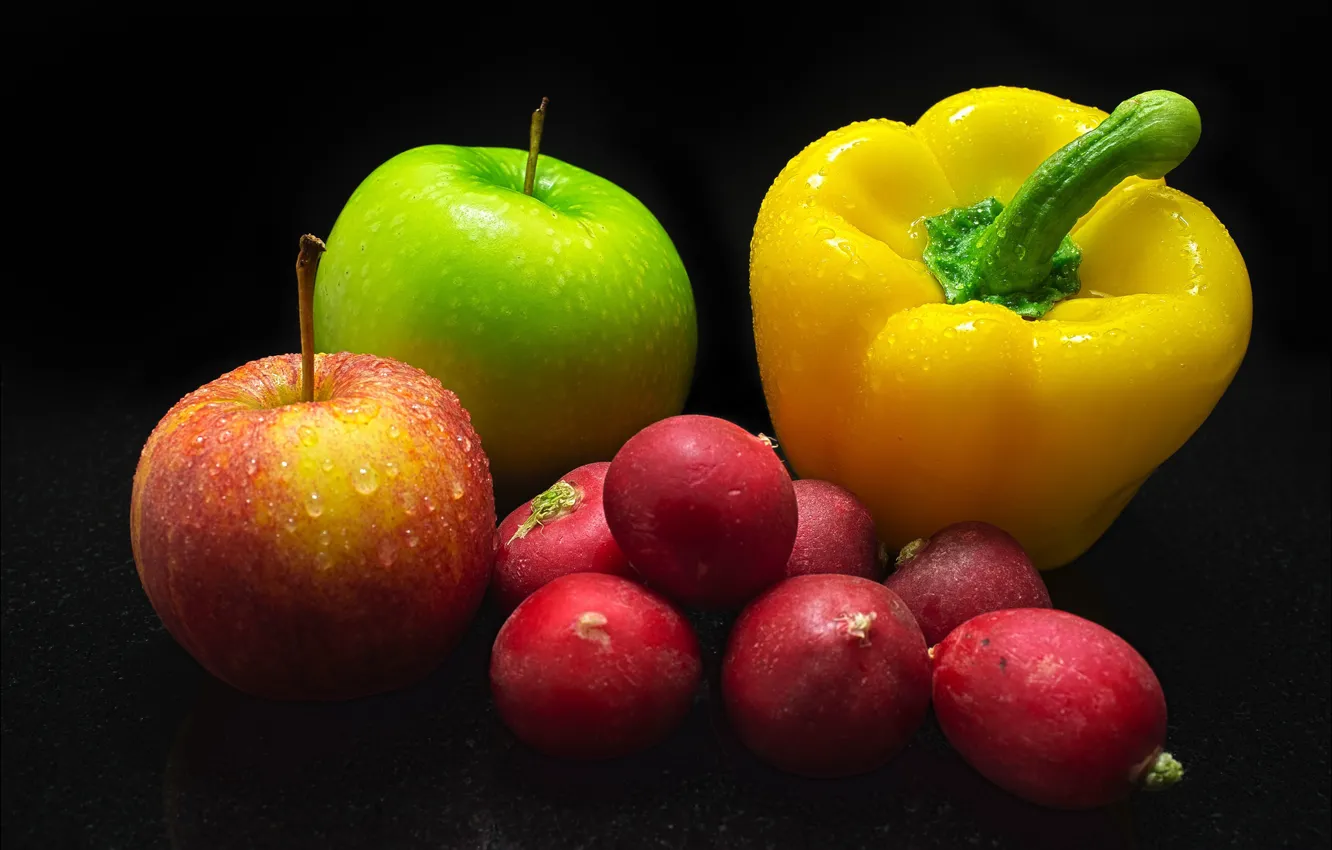 Photo wallpaper drops, wet, vegetables