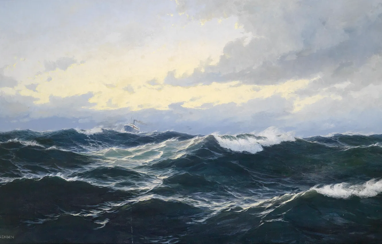 Photo wallpaper sea, wave, the wind, ship, horizon, the seascape
