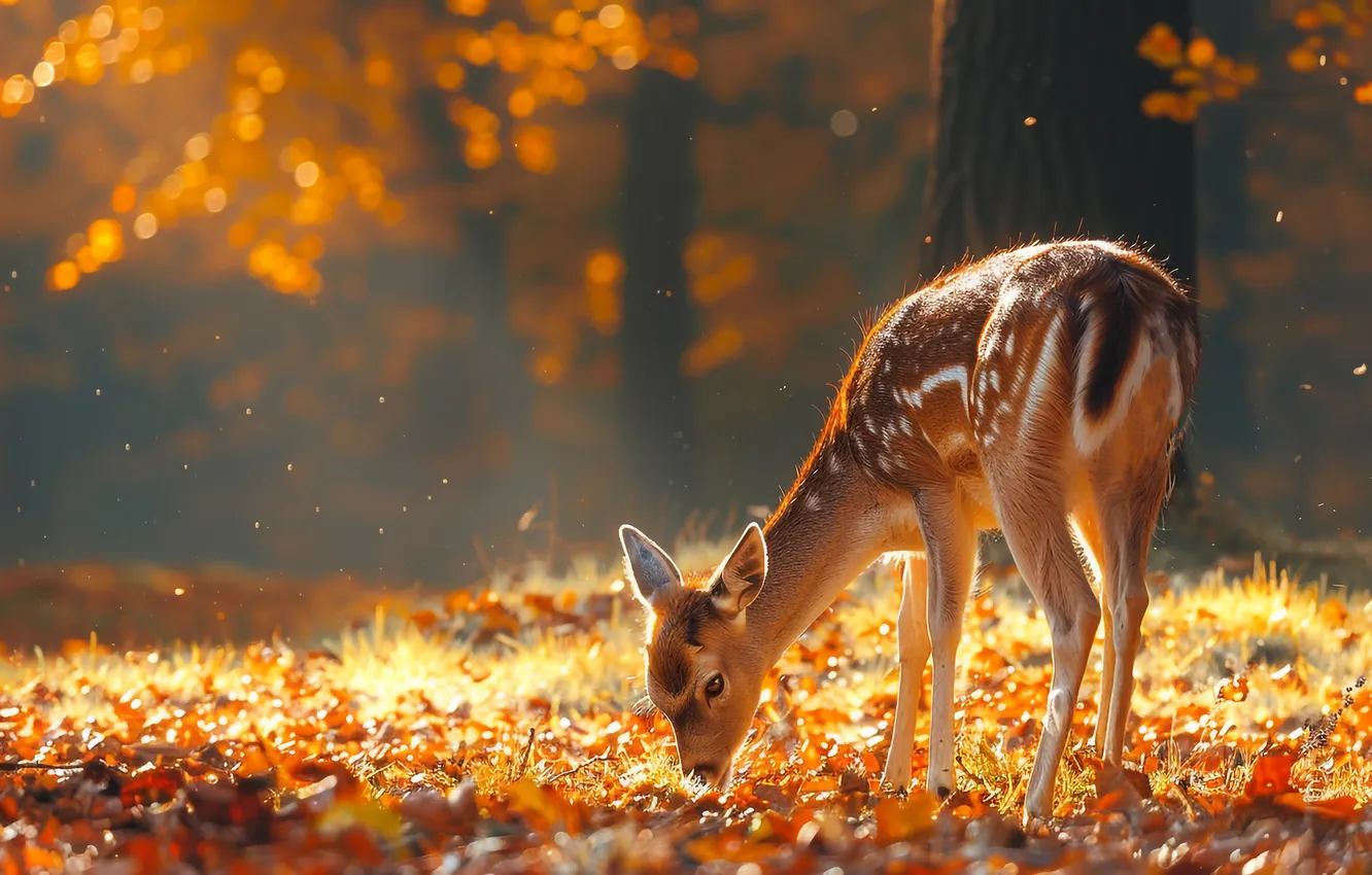 Photo wallpaper autumn, forest, light, branches, fog, Park, glade, foliage