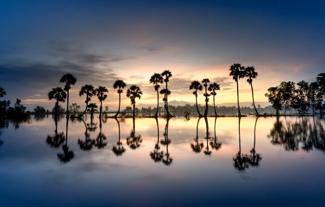 Photo wallpaper the sky, clouds, landscape, nature, beauty, the evening, nature, the reflection in the water