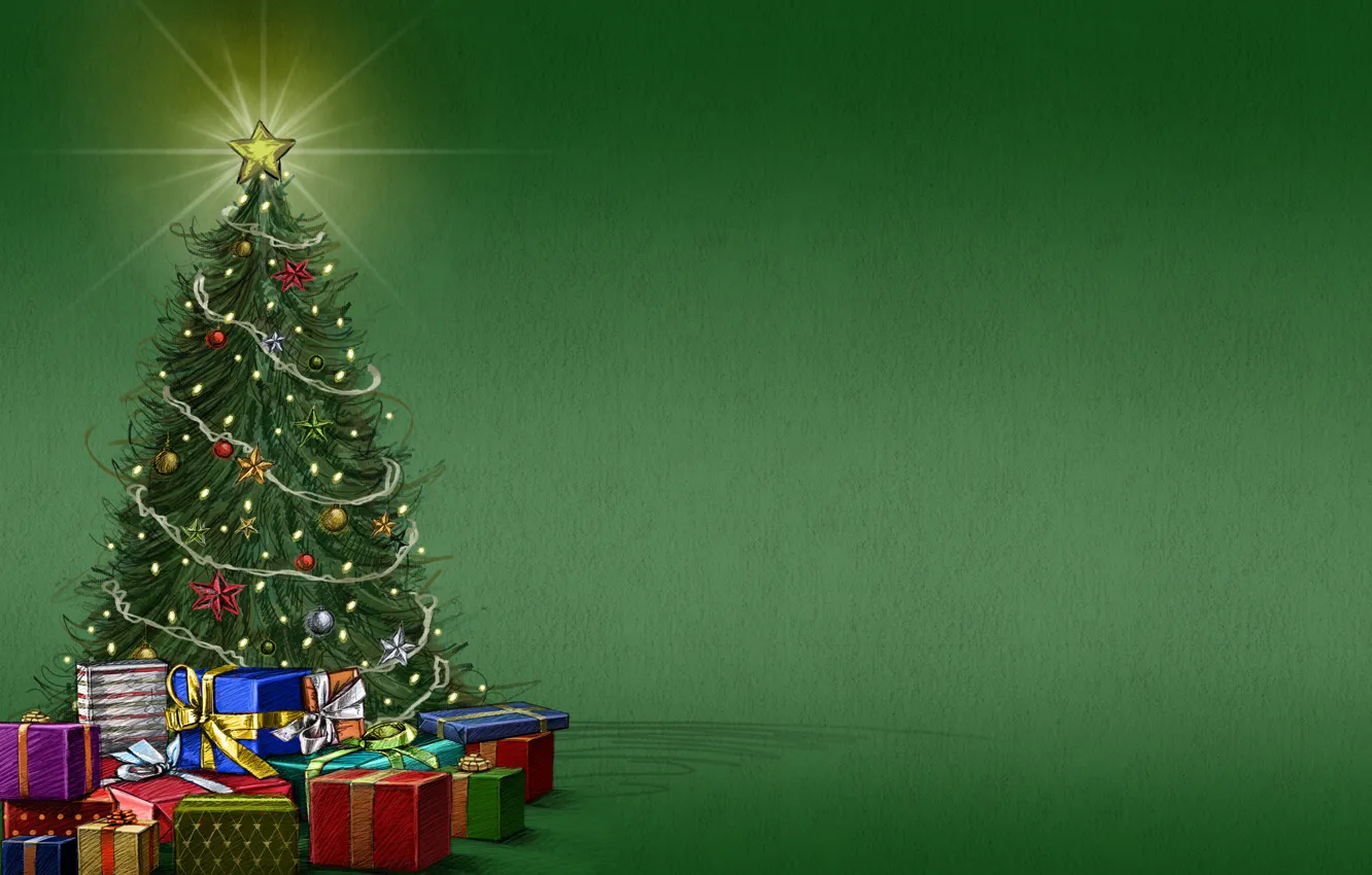 Photo wallpaper background, mood, holiday, star, tree, gifts