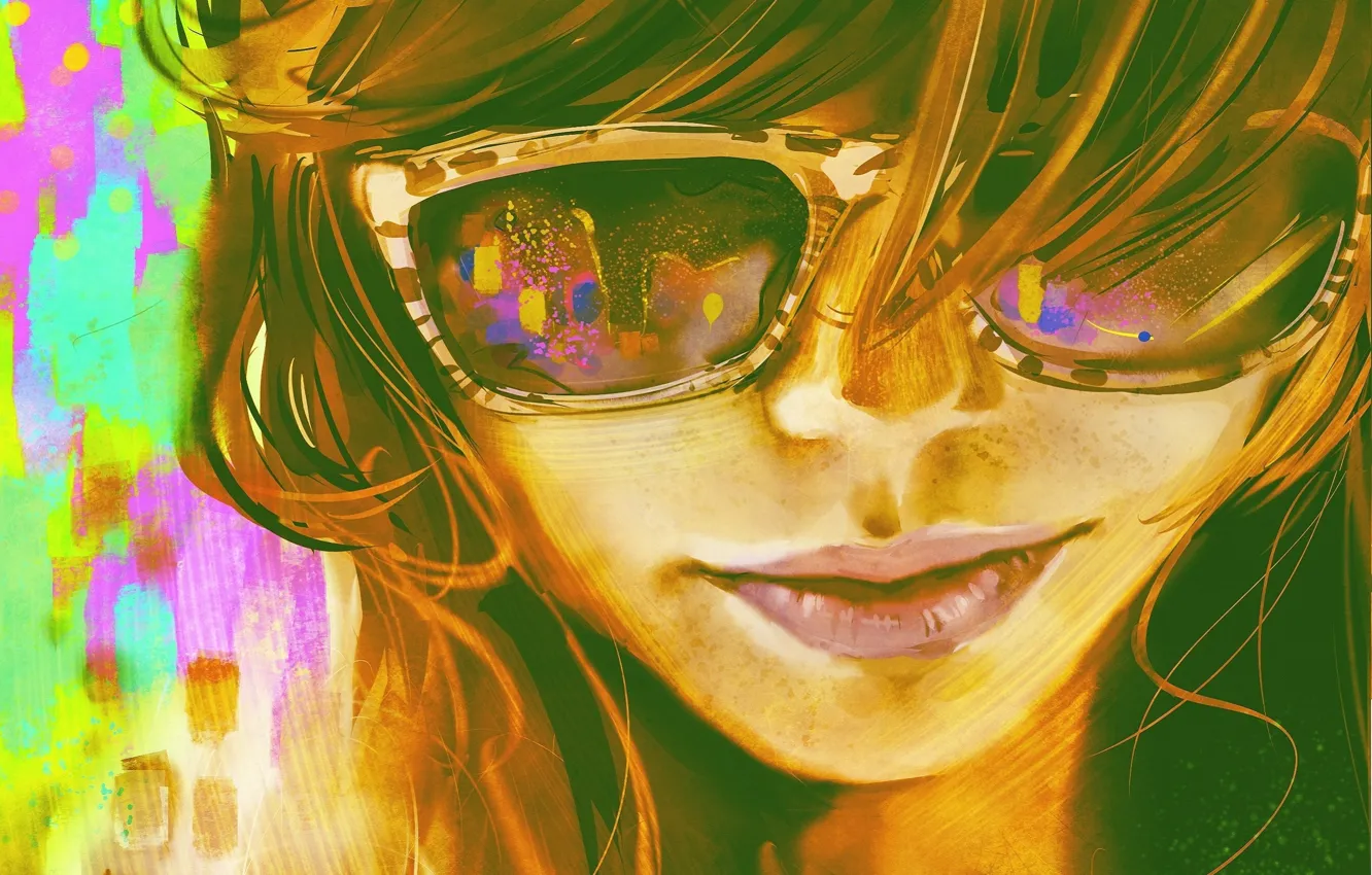 Photo wallpaper girl, face, figure, art, glasses, bright