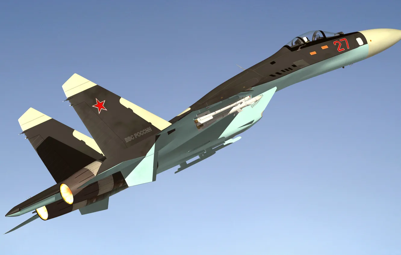 Photo wallpaper flight, fighter, Sukhoi, Flanker, SU 27