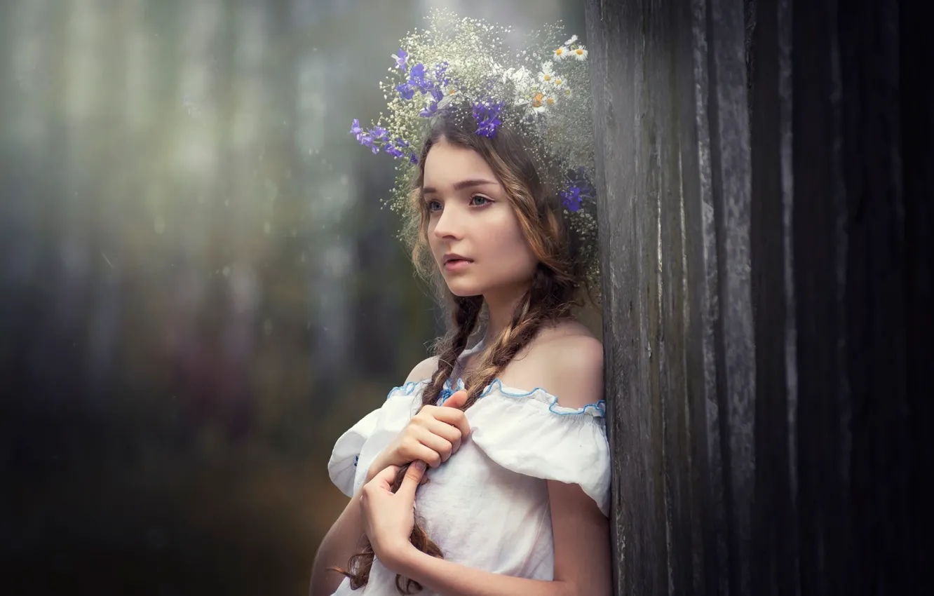 Photo wallpaper girl, braid, wreath, Natalia Ostapenko